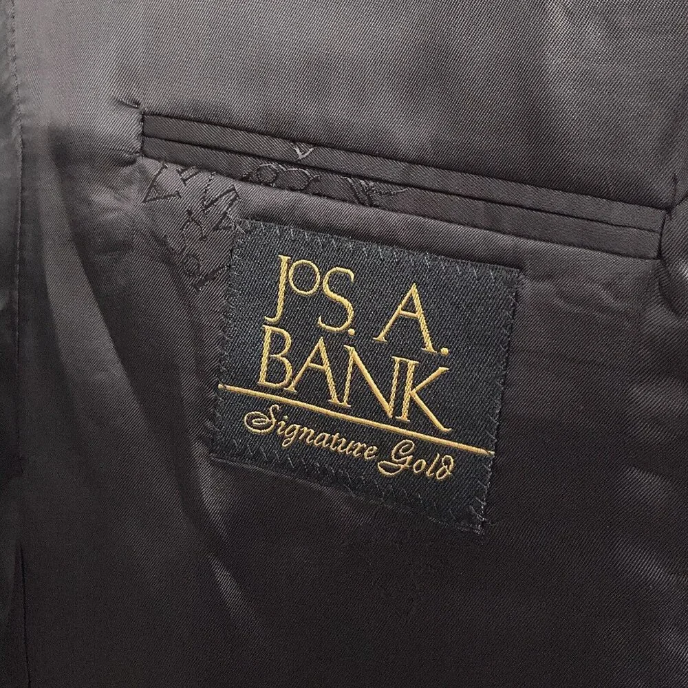 Jos A Bank Suit Men 43L 34Wx30L Black White Gordon‎ Signature Gold Wool Classic